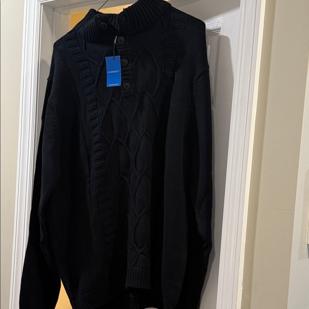 Giorgio Black Cable Knit Turtleneck Sweater for Men
